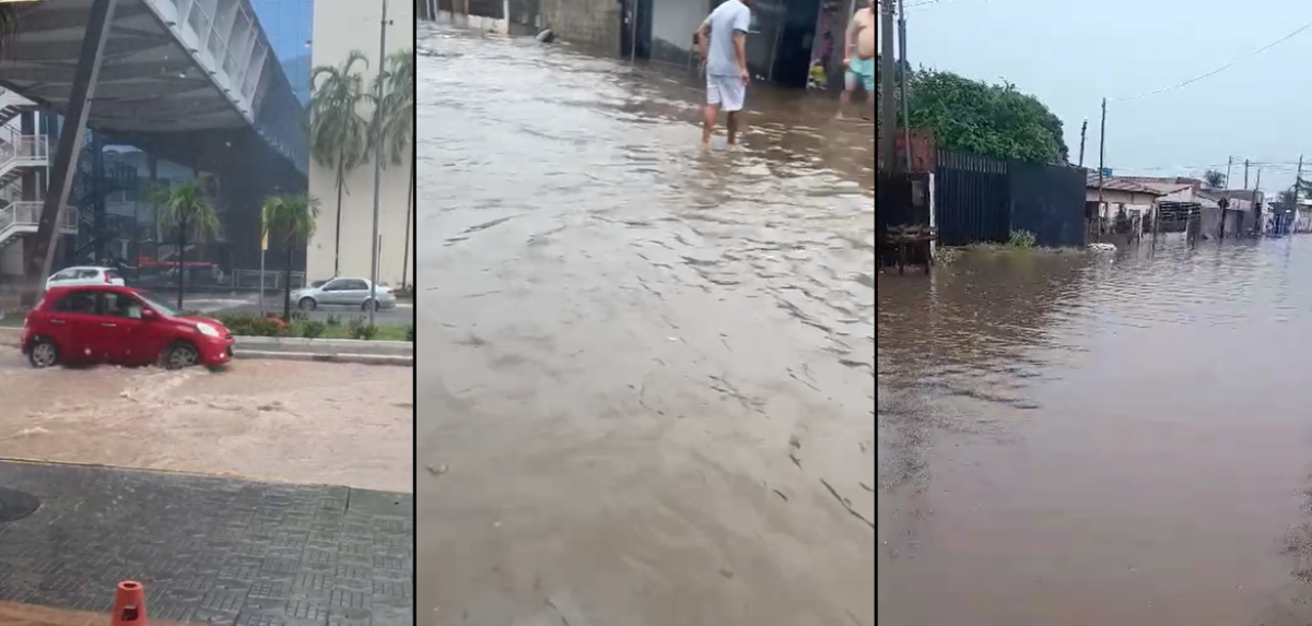 Chuva forte inunda avenidas e ruas de Cuiabá e VG, derruba árvores e afeta áreas de hospital