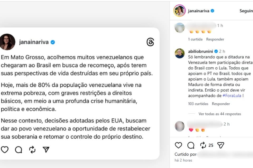 Abilio cobra Janaina após defesa de ação dos EUA contra Maduro: “coloque #ForaLula”