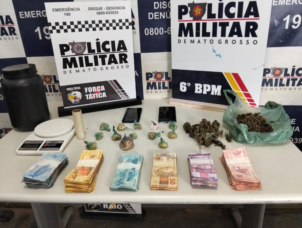 Polícia flagra tráfico e prende dois com maconha, pasta base  de cocaína e R$ 7 mil