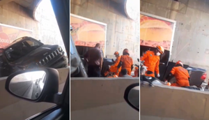 Engavetamento com cinco veículos deixa três feridos em trincheira na avenida Miguel Sutil